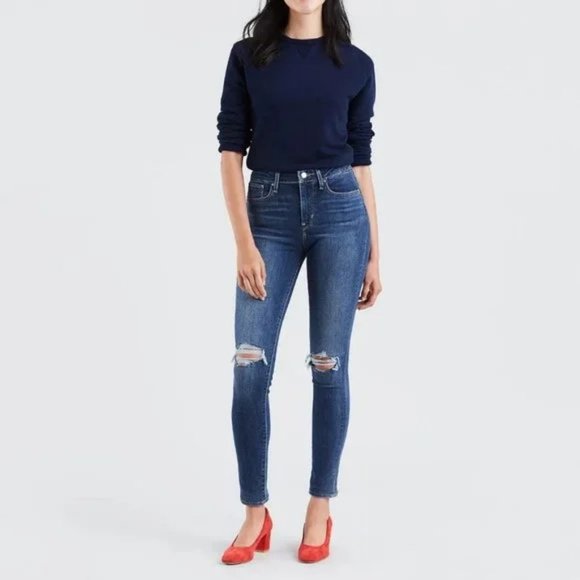 Levi's 721 High Rise Skinny Distressed Ripped Knee Slim Ankle Denim Jeans - 30 - Picture 1 of 12